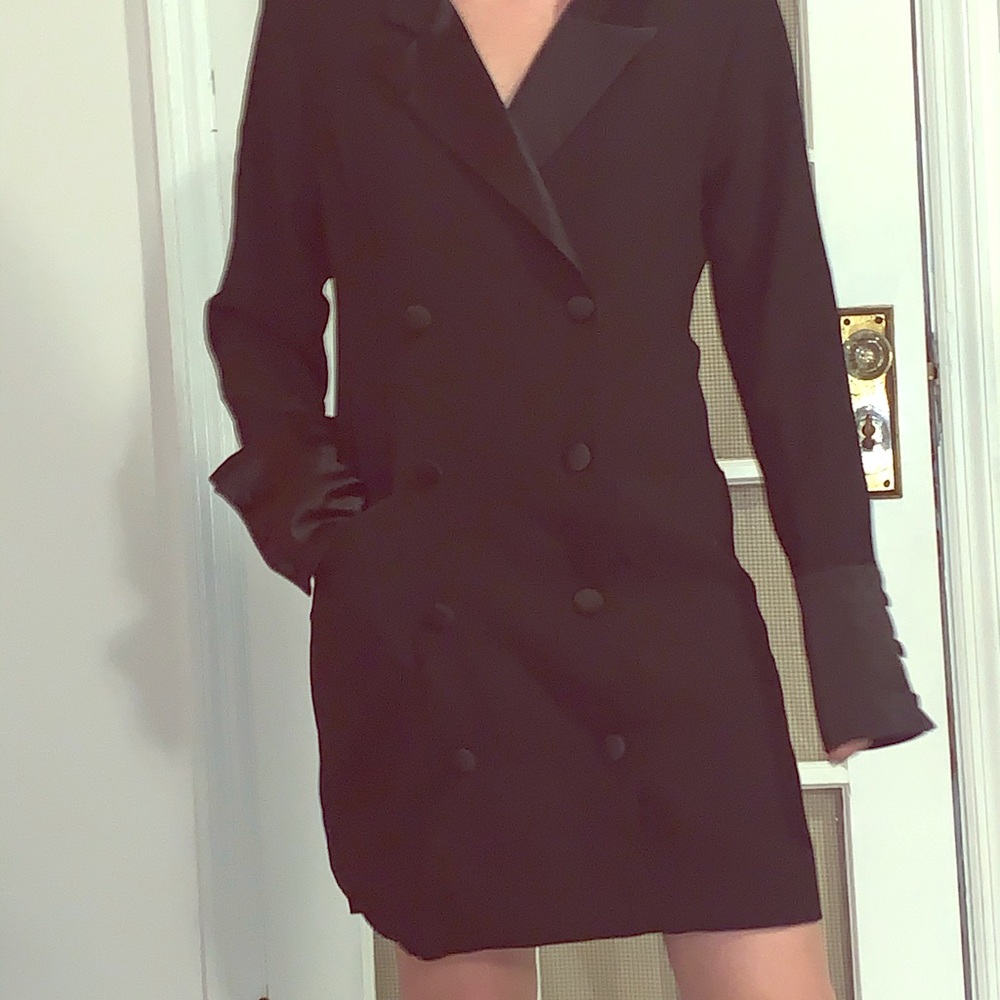 Black Blazer Dress with satin details